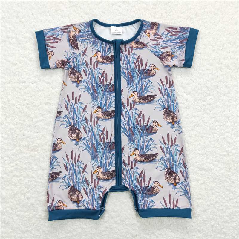 SR0802 Baby Infant Boys Short Sleeve Ducks Zip Rompers
