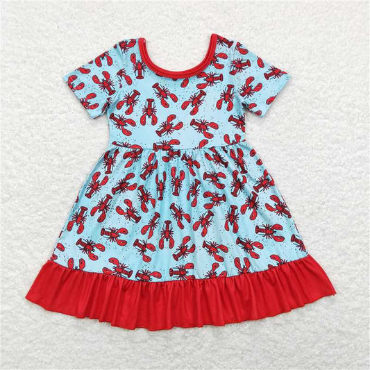 GSD0486  Blue short sleeves crawfish baby girls dresses