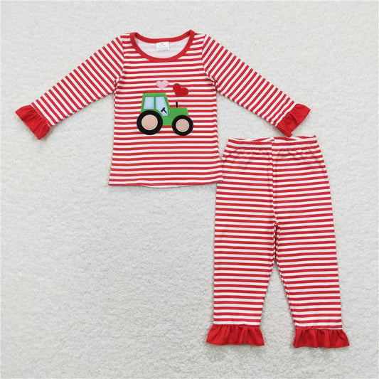GLP1077 Red stripe heart truck baby girls valentine's pajamas
