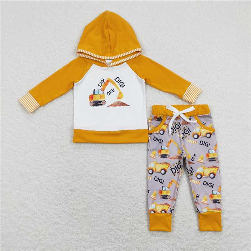 BLP0452 dig excavator orange hooded long-sleeved grey trousers suit