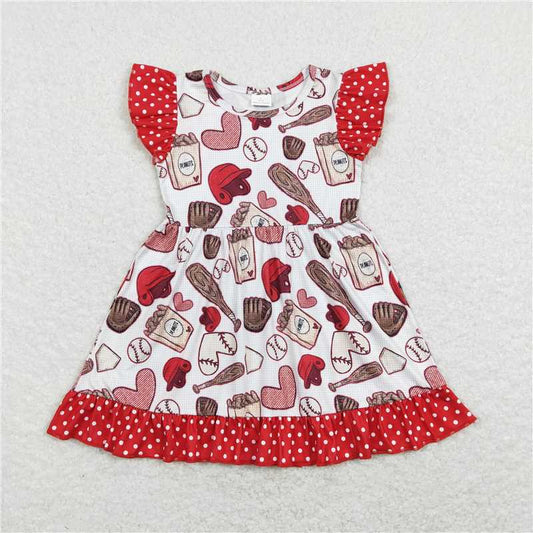 GSD0708  Flutter sleeves heart baseball kids girls dresses