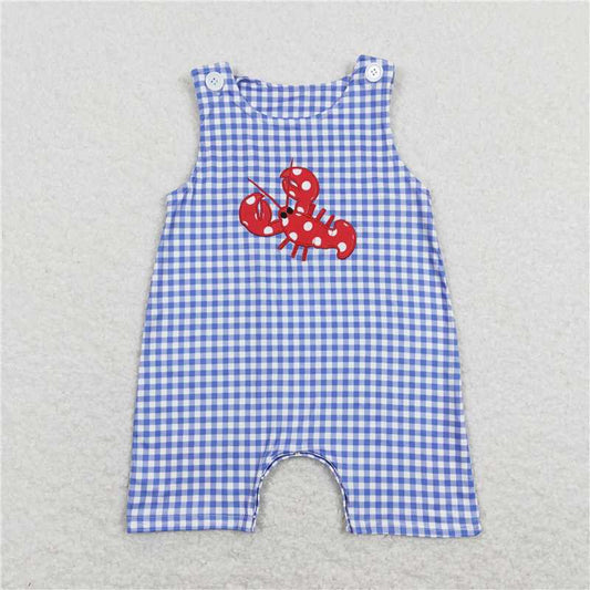 SR0820 Baby Infant Boys Crawfish Blue Checkered Rompers