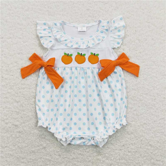 SR0737  Baby Infant Girls Peach Fruit Flutter Sleeve Bows Rompers