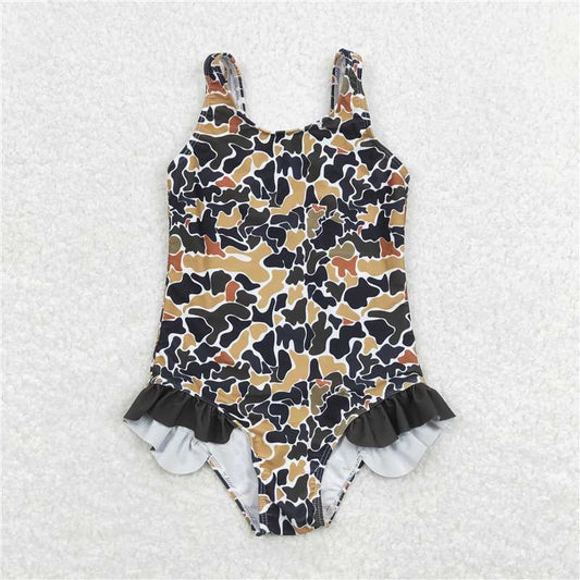 S0239  Baby Girls Brown Camo Western Summer Swimsuits