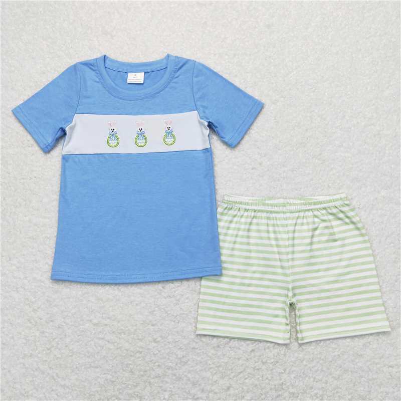 BSSO0398 Embroidery Baby Boys Easter Bunny Shirts Shorts Boutique Outfits Clothes Sets
