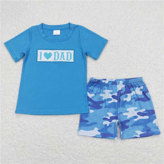 BSSO0455RTS NO MOQ Baby Boys Summer Boys Outfits  I love DAD top camo shorts boys summer clothes