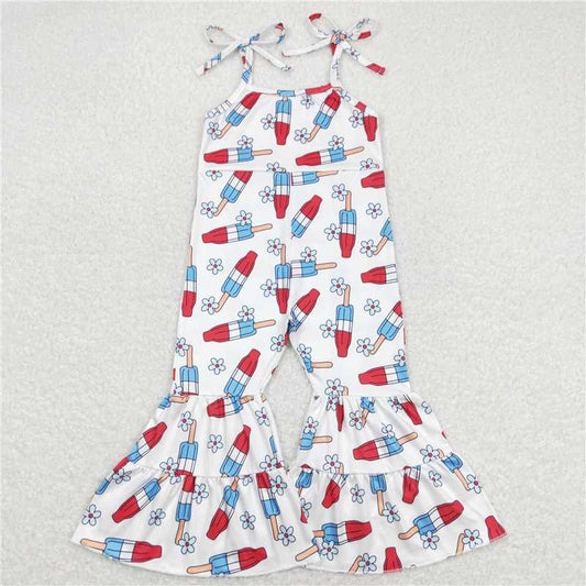 SR0905 RTS NO MOQ Baby Girls Summer Jumpsuits  Baby Girls 4th Of July Popstick Straps Bell Pants Jumpsuits