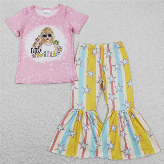 GSPO1382 little swiftie flower pink short-sleeved star striped trousers suit