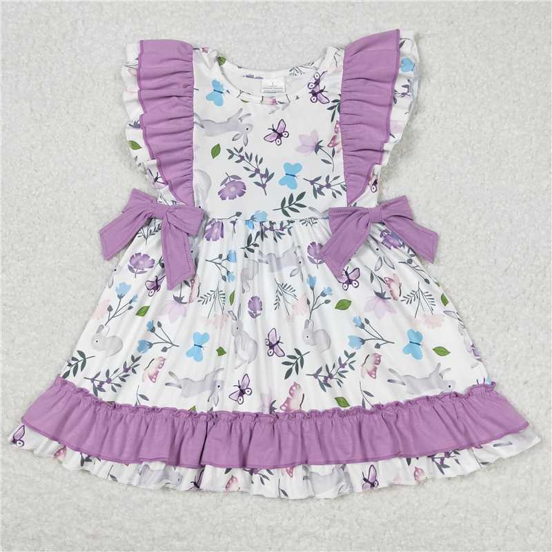 GSD0626  Bunny Butterfly Purple Lace White Fly Sleeve Dress