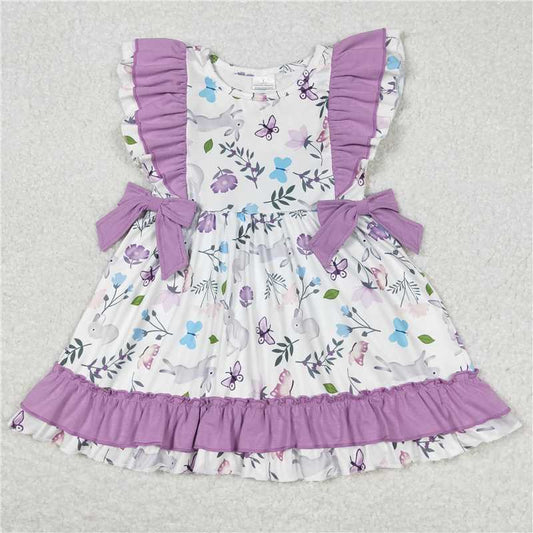 GSD0626  Bunny Butterfly Purple Lace White Fly Sleeve Dress