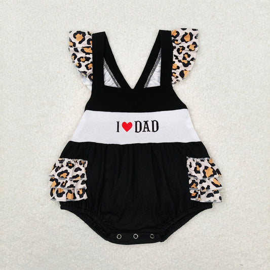 SR1147 Baby Infant Girls I Love Dad Black Leopard Ruffle Rompers