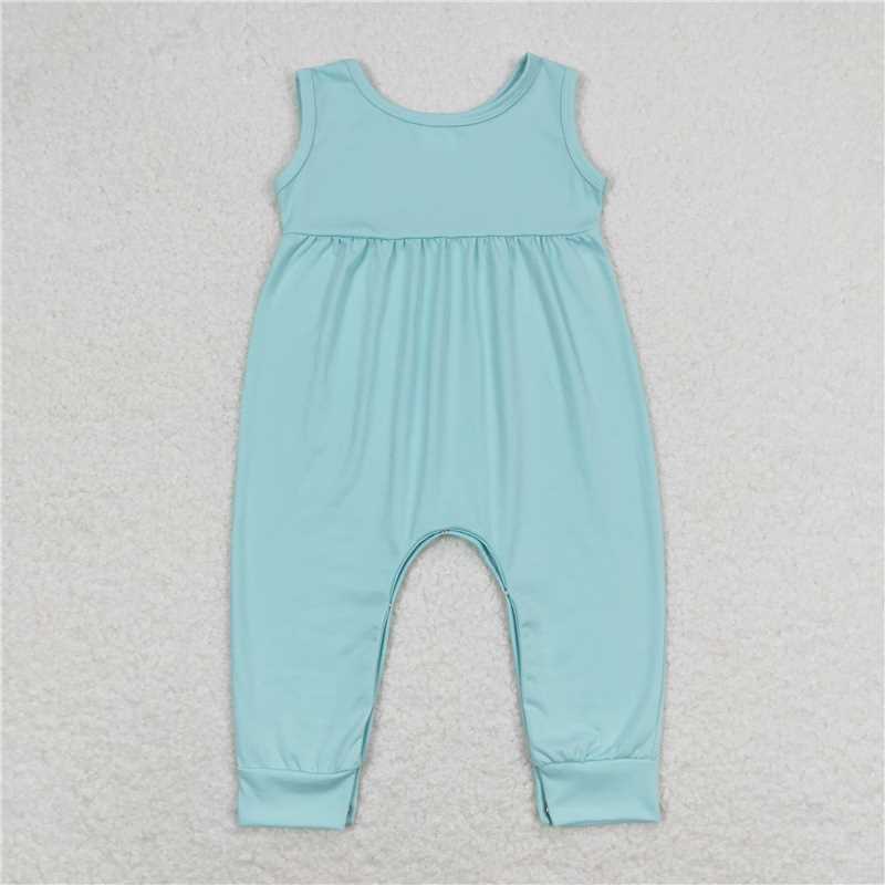 SR1446  Baby Infant Girls Aqua Sleeveless Summer Rompers