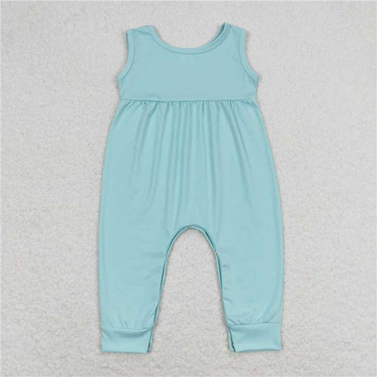 SR1446  Baby Infant Girls Aqua Sleeveless Summer Rompers
