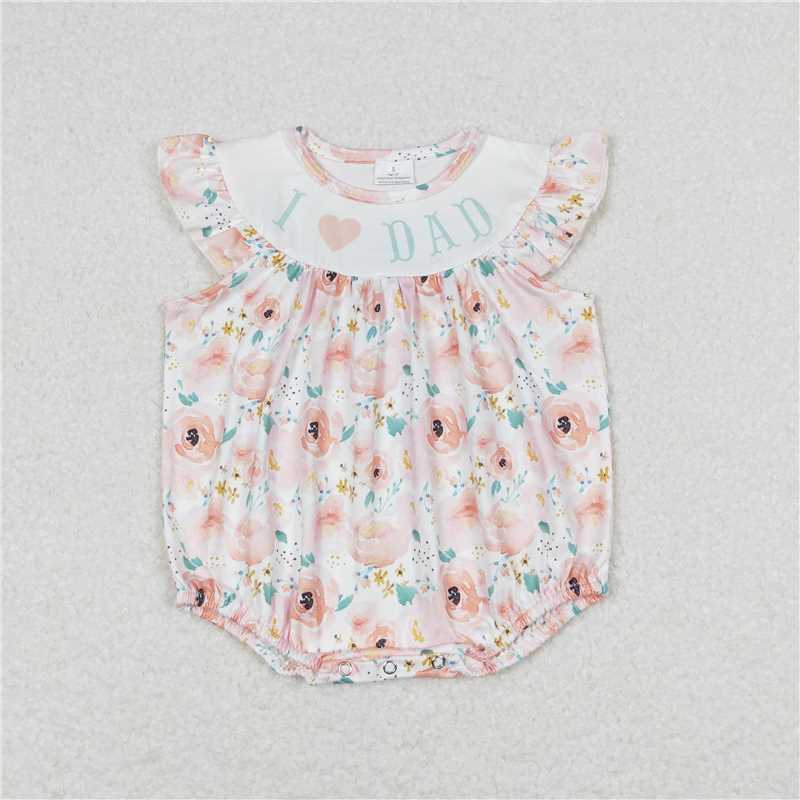 SR1349 RTS NO MOQBaby Girls Summer Rompers  Baby Girls I Love Dad Flowers Ruffle Sleeveless Summer Rompers