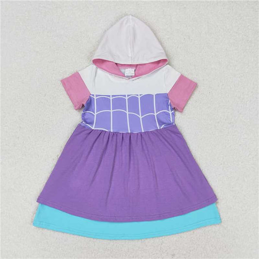 GSD0996 Short sleeves lavender ruffle girls hooded dress