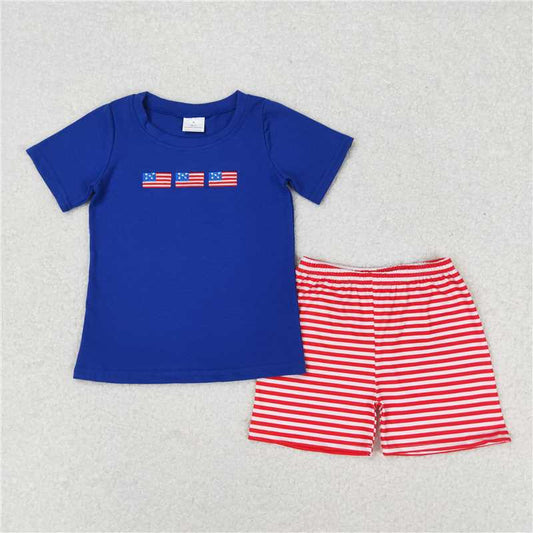 BSSO0434 Embroidery Baby Boys 4th Of July Flag Tops Shorts Outfits Clothes Sets