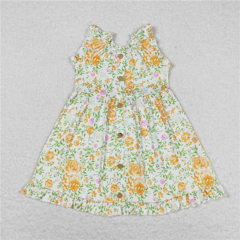GSD0983 Sleeveless yellow floral baby girls summer dress