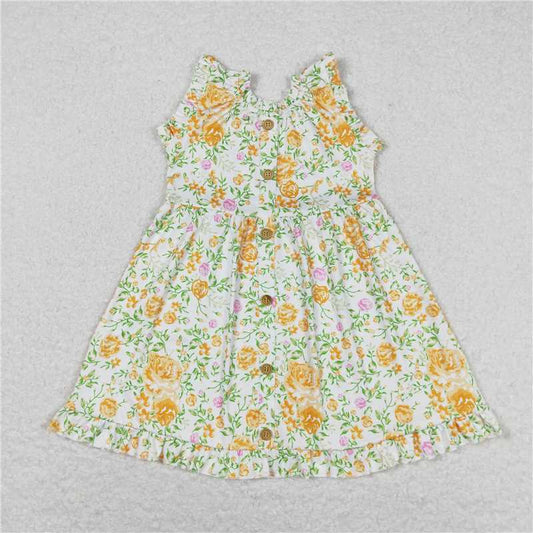 GSD0983 Sleeveless yellow floral baby girls summer dress