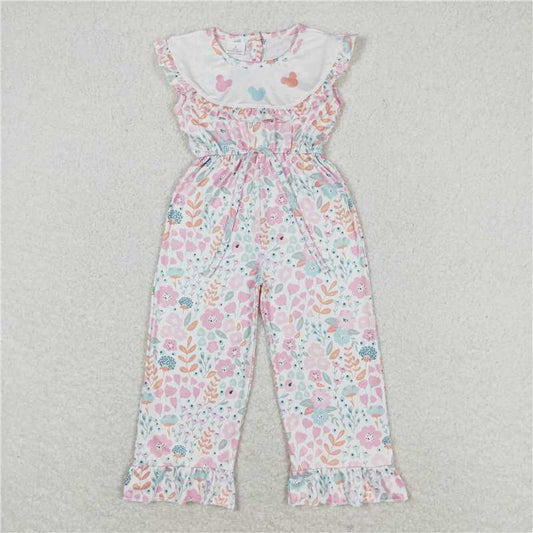 SR1139  Baby Girls Colorful Floral Mouse Ruffle Pants Jumpsuits