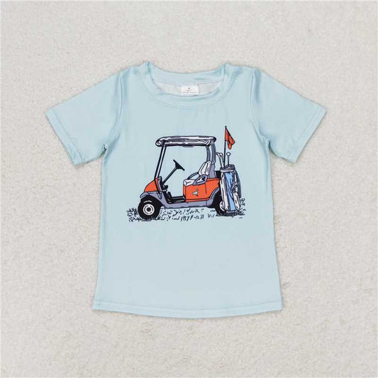BT0646  RTS NO MOQ Baby Boys Summer Tops Baby Boys Blue Golf Cart Short Sleeve Tee Shirts Tops