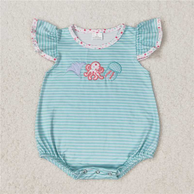 SR1267 Baby Girls Blue Stripes Octopus Sibling Sister Clothes Sets