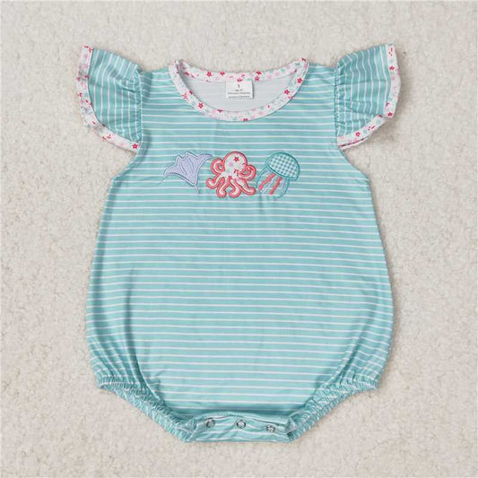 SR1267 Baby Girls Blue Stripes Octopus Sibling Sister Clothes Sets