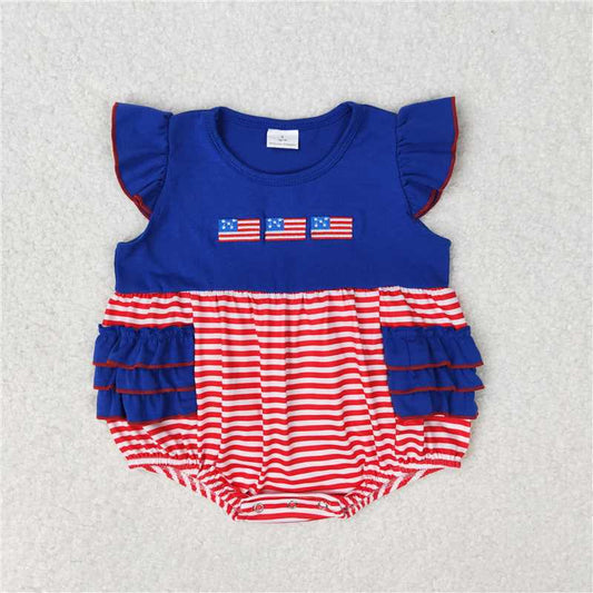 SR1211 Embroidery  Baby Girls Boys 4th Of July Flags Sibling Clothing Sets
