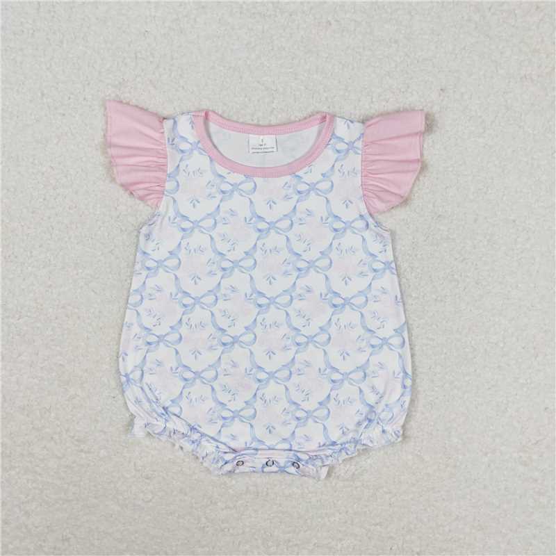 SR1522  Baby Girls Blue Bows Sibling Sister Rompers Dresses