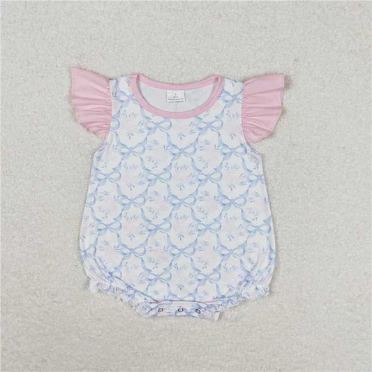 SR1522  Baby Girls Blue Bows Sibling Sister Rompers Dresses