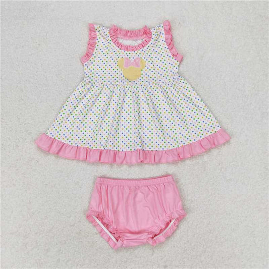 GBO0314 Baby Girls Pink Polka Dots Mouse Tunic Top Bummies Clothes Sets