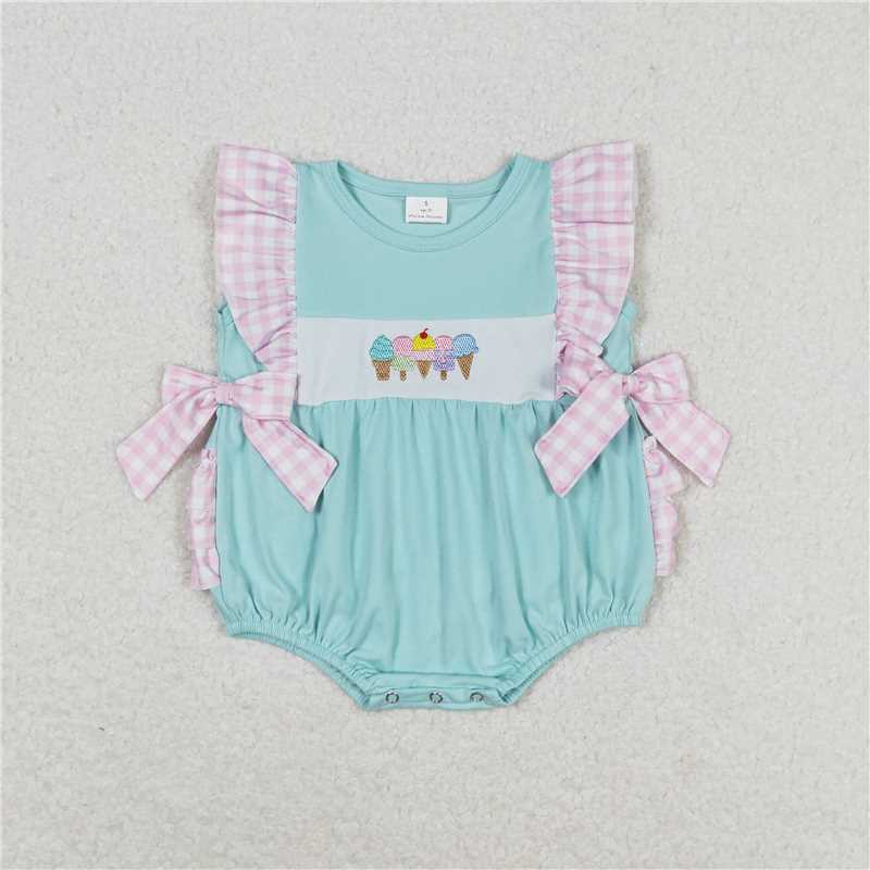 SR1260  Baby Girls Summer Popsicle Bows Sleeveless Bubble Rompers