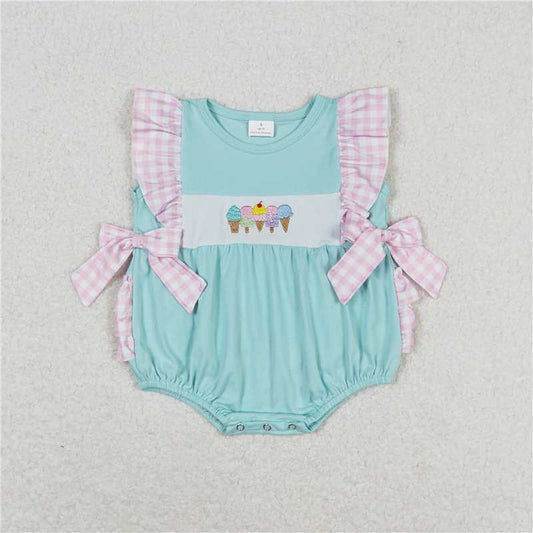 SR1260  Baby Girls Summer Popsicle Bows Sleeveless Bubble Rompers