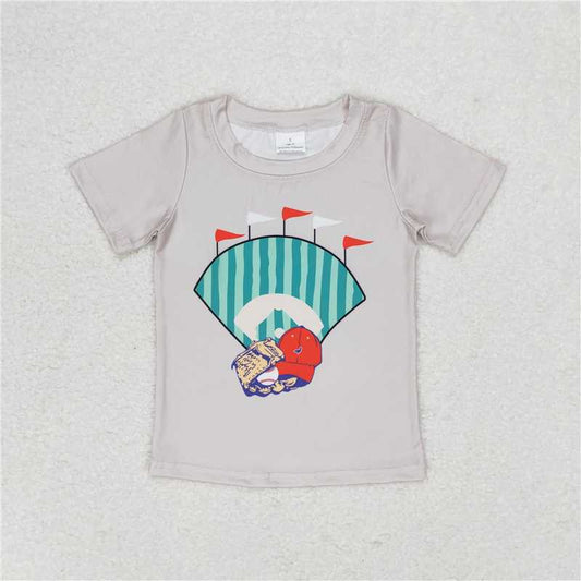 BT0629 Baby Boys Grey Baseball Short Sleeve Tee Shirts Tops