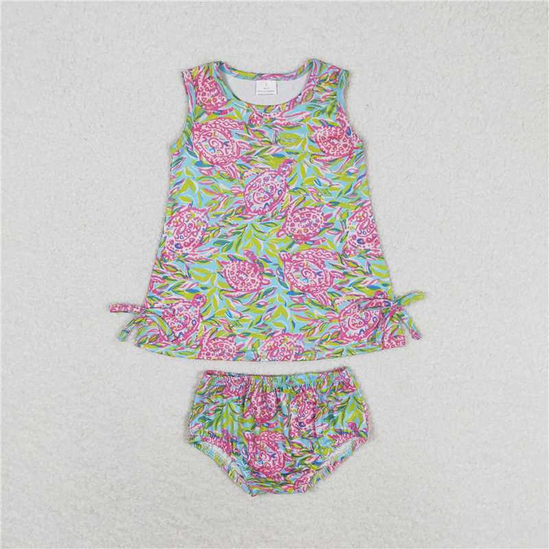 GBO0352  Baby Girls Pink Turtle Top Bows Bummies Clothes Sets