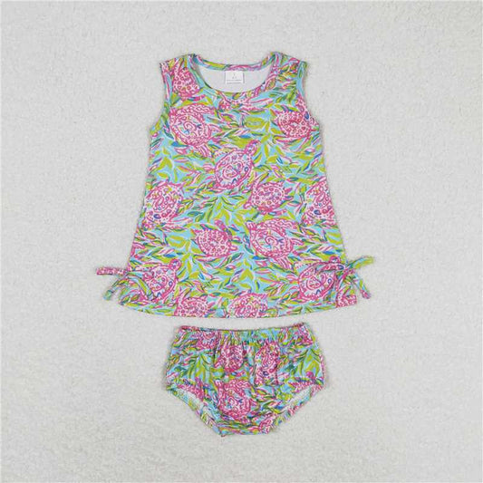 GBO0352  Baby Girls Pink Turtle Top Bows Bummies Clothes Sets