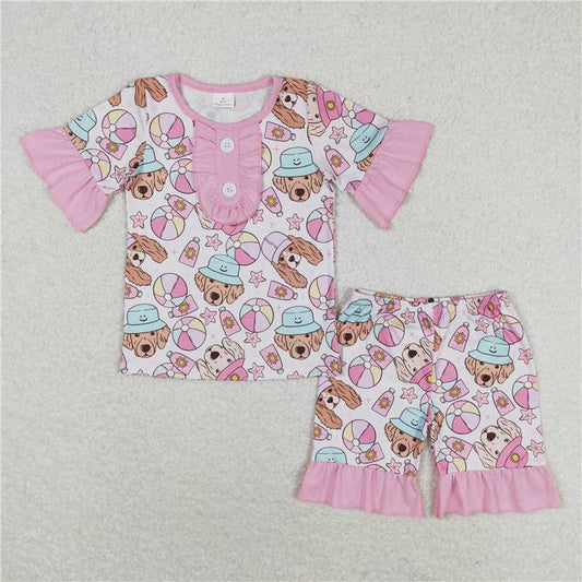 GSSO0950 Star beach ball hat puppy pink short-sleeved shorts pajama set
