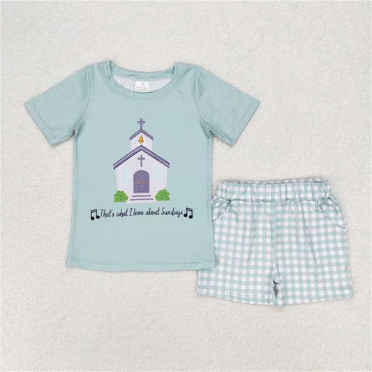 BSSO0858  Baby Boys Church Shirt Top Checkered Pockets Shorts Clothes Sets