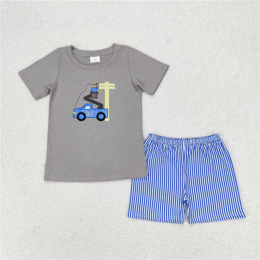 BSSO0631 Baby Boys Construction Line Man Shirt Summer Shorts Clothes Sets