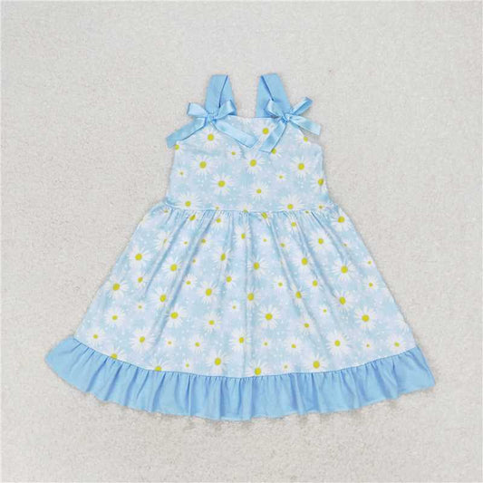 GSD1066 Baby Girls Daisy Flowers Bows Knee Length Dresses