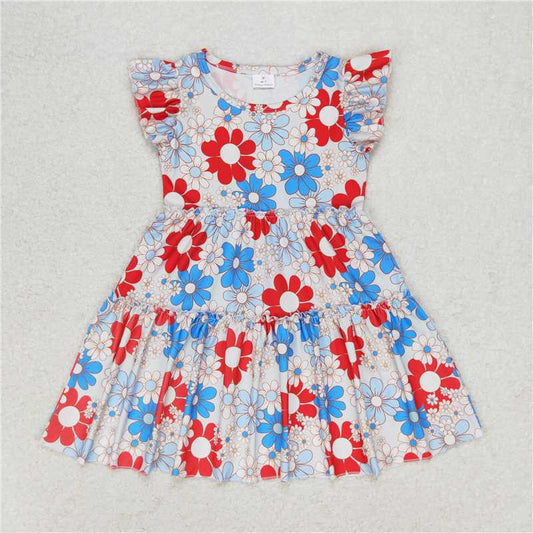 GSD0921 Red and blue flower flying sleeve dress