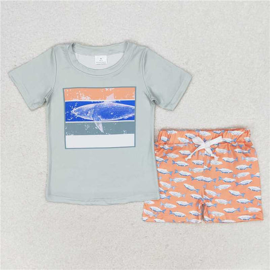 BSSO0899 Baby Boys Shark Short Sleeve Tee Shirts Tops Shorts Clothes Sets