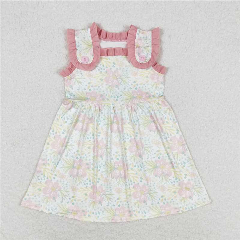 GSD1119 Yellow flower pink lace sleeveless dress