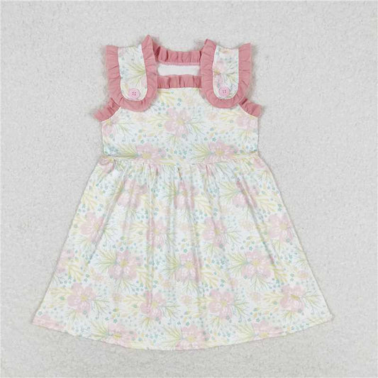 GSD1119 Yellow flower pink lace sleeveless dress