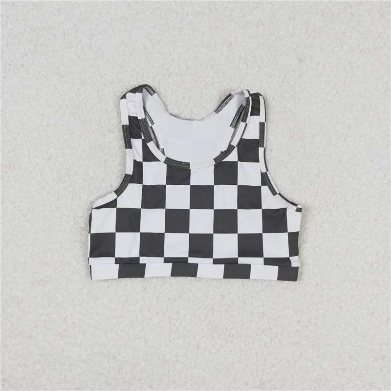 GT0522  Baby Girls Black Checker Sport Crop Top