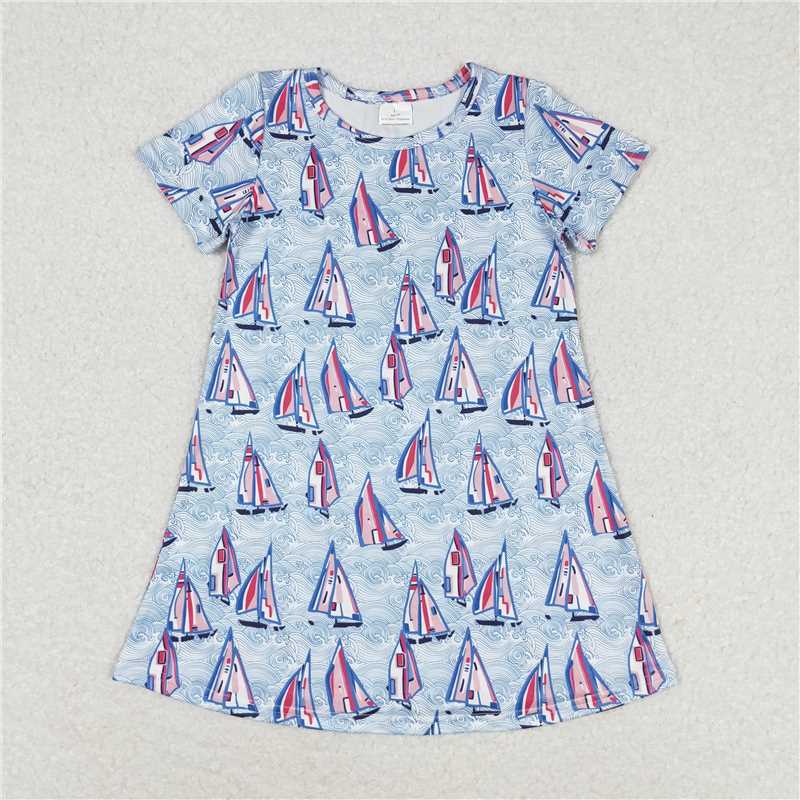 GSD1161 Sailboat Wave Short Sleeve Dress