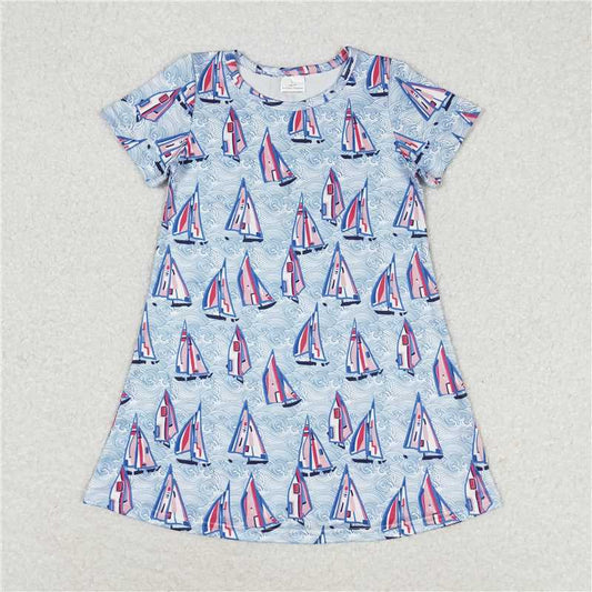 GSD1161 Sailboat Wave Short Sleeve Dress