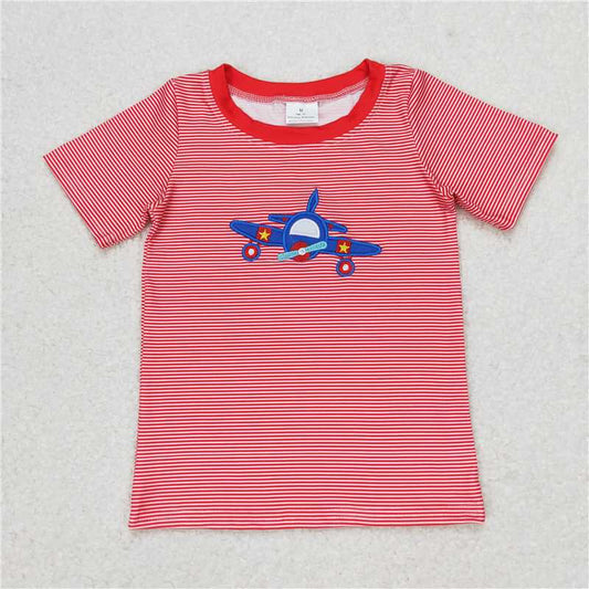 BT0594  Baby Boys Plane Red Stripes Short Sleeve Tee Shirts Tops