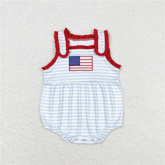 SR1210 Embroidery  Baby Girls Flag 4th Of July Sibling Rompers Clothes Sets