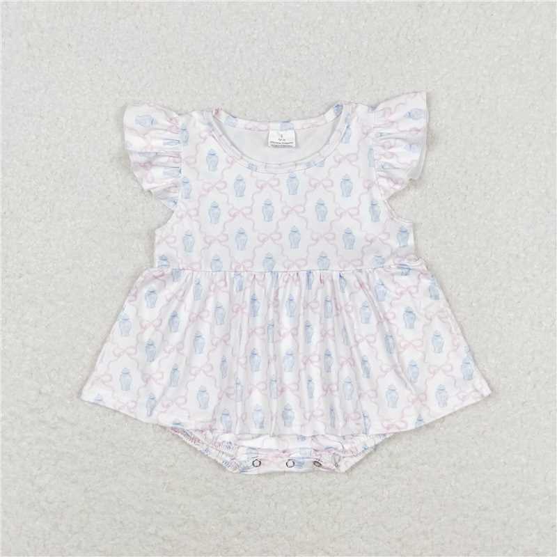 SR1217  Baby Infant Girls Flutter Bows Pink Summer Rompers