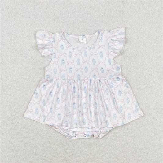 SR1217  Baby Infant Girls Flutter Bows Pink Summer Rompers
